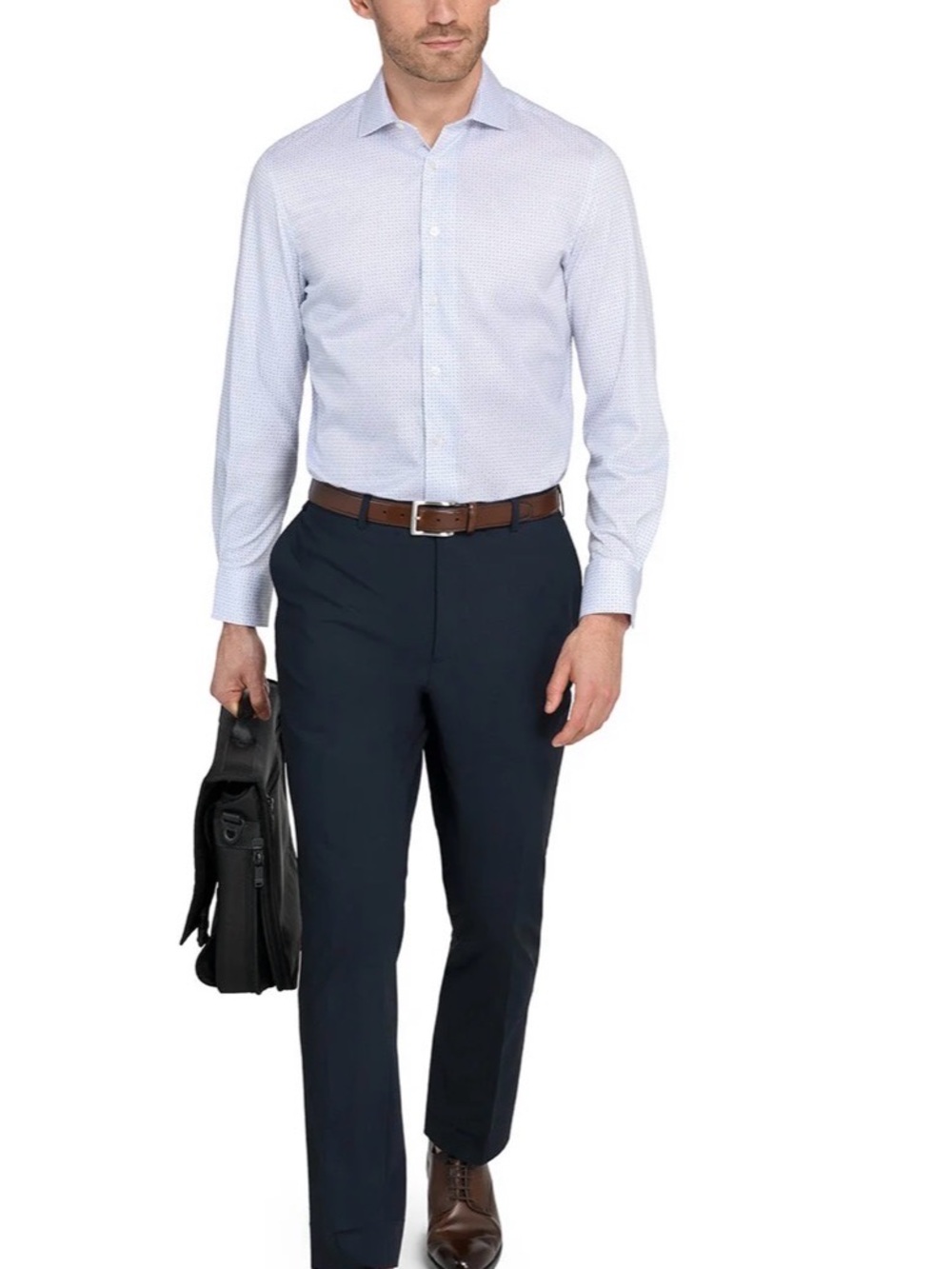 Men's Micro-Pattern Light Blue Dress Shirt - Tailored Slim, Fit. NWT. Size 16